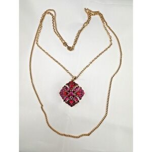 Vintage Lisner Necklace Rhinestones Gold Tone Layered Signed 30"